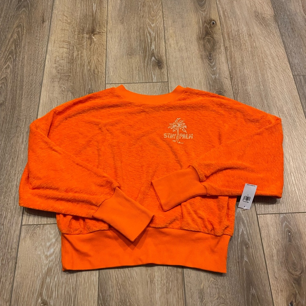 Old Navy Women’s Sweatshirt Orange Terrycloth ‘Stay Palm’ Small NWT Summer